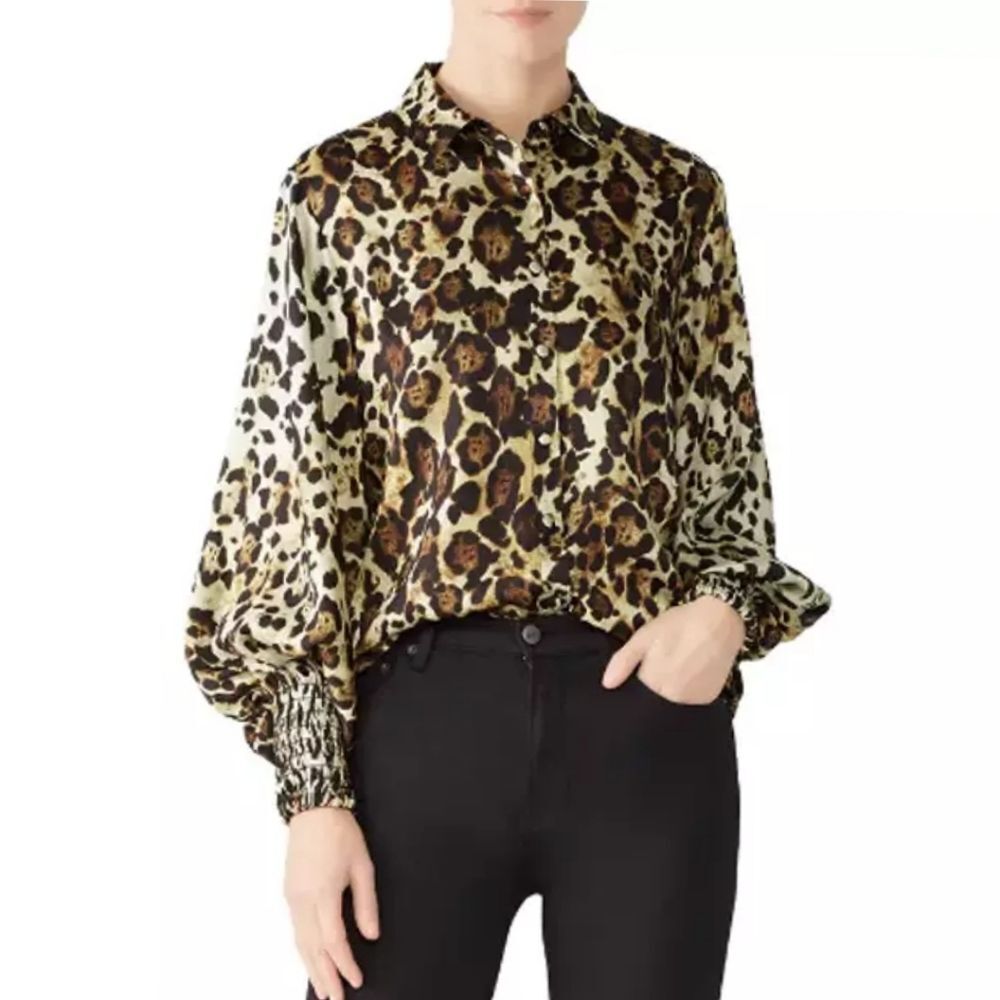 Alexis Romana Leopard-Print Long Sleeve Blouse